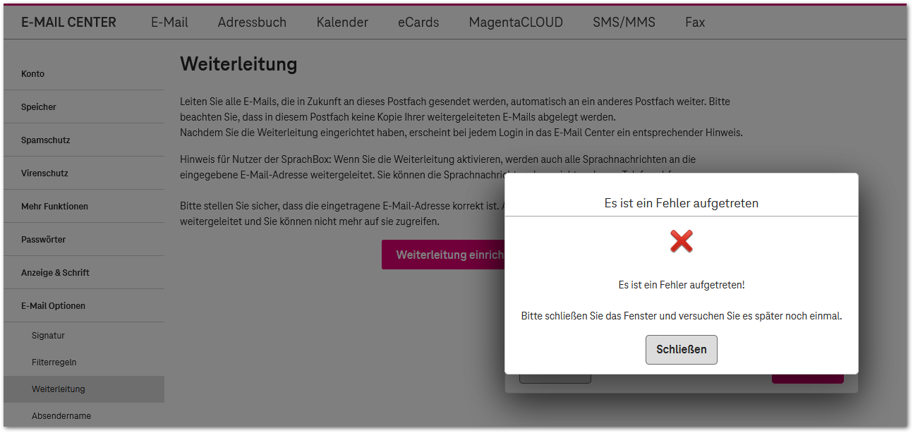 Es ist ein Fehler aufgetreten! Bitte schließen Sie das Fenster und versuchen Sie es Später noch einmal.